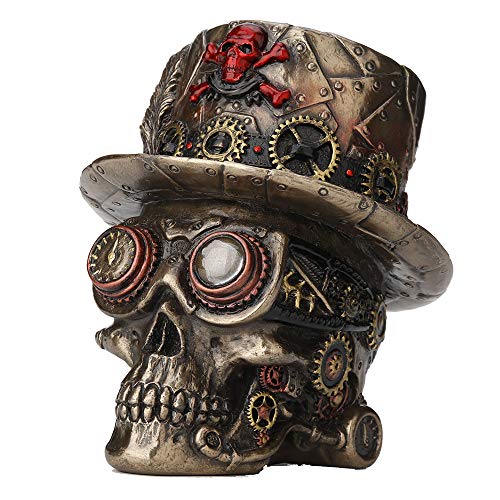 Veronese Design 4.5 Inch Steampunk Cross Bones Top Hat Motor Skull Antique Bronze Finish Sculpture Table Top Figurine
