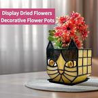 Yellow Cat Plant Pot with Drainage,Cute Planters for Indoor Plants,Stained Glass Cat Flower Pots,Fun Candle Holder Glass Container,Gifts for Gardeners Woman - color: Black-yellow