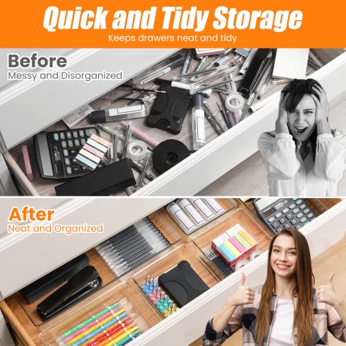 Criusia 18 Pcs Large Size Clear Drawer Organizer Set, Acrylic Non Slip Non Cracking Kitchen Drawer Storage Tray Divider, Multifunctional Storage for Cosmetics, Bathroom, Tools, Kitchen and Office - size: 18 Pack