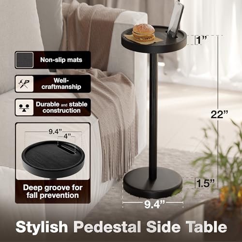 BLUEWEST Drink Table, 22" Tall Compact Side Table with Phone Slot and Weighted Base, Durable Pedestal Table Accent for Living Room, Bedroom, or Office, Cocktail and Martin (1, Black) - color: Black