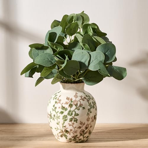 SIDUCAL Ceramic Green and Beige Antique Vase, 5.83 Inch Retro Ice Cracked Chinoiserie Floral Vase, Rustic Farmhouse Vases for Home Decor, Bookshelf, Office, Garden, Chinoiserie Decor, Tuscan Decor - color: 18443-green and Beige