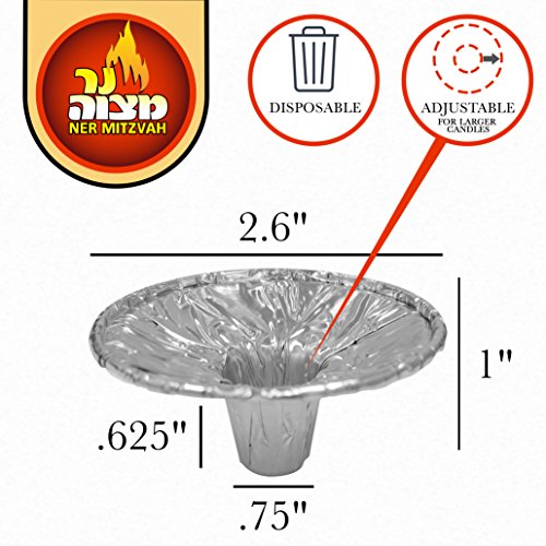 Ner Mitzvah Disposable Foil Candle Holders, Heavy Duty Aluminum Protector Bobeches, Drip Guard Candlestick Liner Inserts, 50 Count