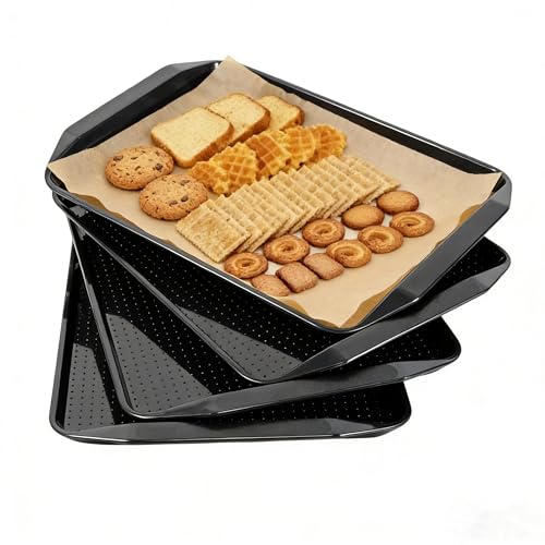 TP 17x12 Inch Plastic Serving Trays Set of 4, Durable Serving Platters with Anti-Slip Dots, BPA-Free Stackable Food Tray for Party, Family Gathering, BBQ,Black - color: Black, size: 17inch