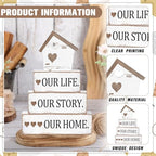 Cinnvoice 4 Pcs Farmhouse Tabletop Decor Rustic Family Blessed Home Table Centerpiece This Is Us Sign for Kitchen Shelf Desk Fireplace Mantel Tiered Tray Decor(Distressed Our Life Story Home) - style: Distressed Our Life Story Home