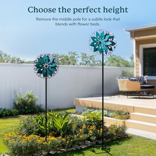 Wind Spinners Outdoor - Metal Garden Wind Spinner with Stake, Windmill for Yard, Gift for Family, 13'' W x 70.5'' H - color: Peacock Blue