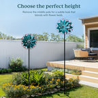 Wind Spinners Outdoor - Metal Garden Wind Spinner with Stake, Windmill for Yard, Gift for Family, 13'' W x 70.5'' H - color: Peacock Blue