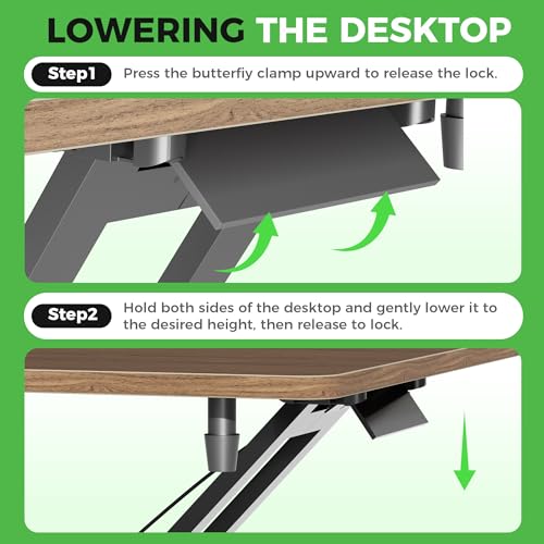 Standing Desk Converter Adjustable Height, 25.16" × 15.75" Height Adjustable Desktop Riser, No Assembly Required, Desktop Workstation for Laptop, Monitor and Office Use (Natural Wood) (Natural)