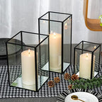 yshengood Large Glass Hurricane Candle Holder Set of 3 PCS, Black Frame and Glass Hurricane Candleholders - size: 3-Piece Set (3 Large)