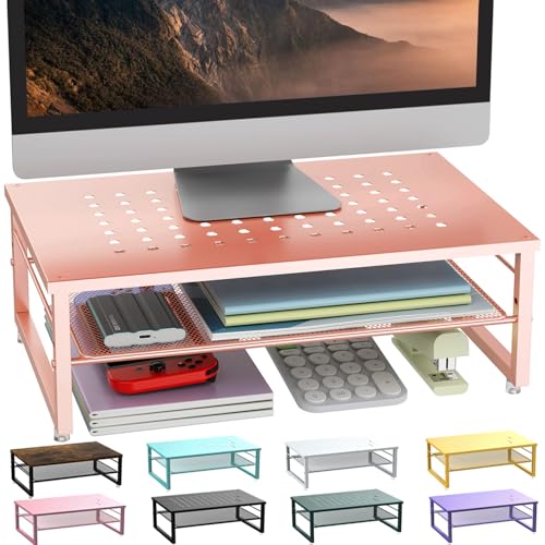 gianotter 2-Tier Metal Monitor Stand Riser, Desk Organizer for Monitor, Office Desk Storage Organizer for Office Supplies (Rose Gold) - color: Rose Gold