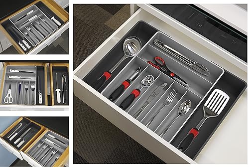 Simple Houseware Expandable Kitchen Drawer Flatware Organizer, Black/Gray - color: Black/Gray