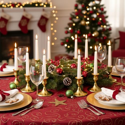 12PCS Brass Gold Taper Candle Holders Set, Vintage Metal Brass Candlestick Holders for for Dinner Room Table Centerpiece Mantel Wedding Christmas Birthday Party Holiday Dinning Table Decor