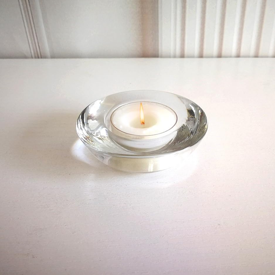 4 Pack,Clear Tealight Candle Holders, 3" Round Chunky Glass Candle Holder