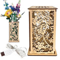 Wooden Vase for Lego Flowers, Display Stand for Lego Flower, Cool Artistic Carving Vase with Hollow Flower Pattern for Flower Lovers (Wood) - color: Wood-flower