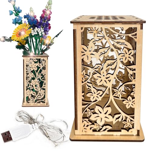 Wooden Vase for Lego Flowers, Display Stand for Lego Flower, Cool Artistic Carving Vase with Hollow Flower Pattern for Flower Lovers (Wood) - color: Wood-flower