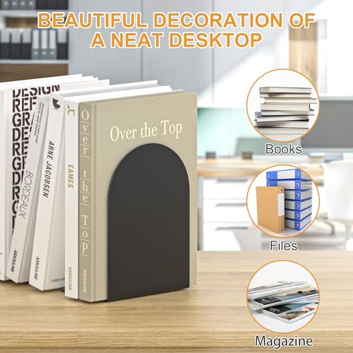 Bookends 2 Pairs, Metal Round Bookends for Shelves, Book Ends for Desk, Book End to Hold Books, Book Stopper, Black Bookend for Home Office - style: 2 Pairs Bookends