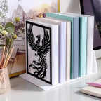 Peacoblue Metal Bookends for Shelves, Modern Decorative Heavy Duty Study Book Ends Stoppers for Office, Desk, Shelf, Room 5.3"x4.3"x7.9" Cast Iron Simple Tall Bookends 1 Pair (Phoenix) - style: Phoenix