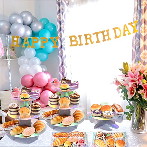 Zopeal 7 Pcs Dessert Table Display Set 3-Tier Cupcake Stand 1-Tier Cup Cake Display Tower Platters and Serving Trays Cardboard Cake Cookie Holders for Wedding Birthday Party Baby Shower(Laser Silver) - color: Laser Silver