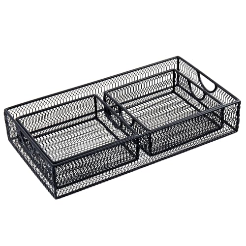 MyGift Modern Geometric Diamond Pattern Black Metal Wire Tabletop Organizer Trays, Office Desk Supplies Nesting Bins, Makeup Accessories Drawer Storage, 3 Piece Set - color: Black