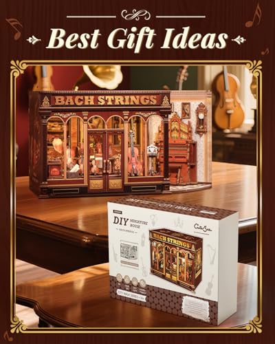 Book Nook Kit, DIY Miniature Music Workshop-Themed, 3D Wooden Puzzle Dollhouse with LED Lights, Bookend & Creative Bookshelf Decor, Craft Gifts for Family and Friends & Music Lovers (Bach Strings) - style: Bach String
