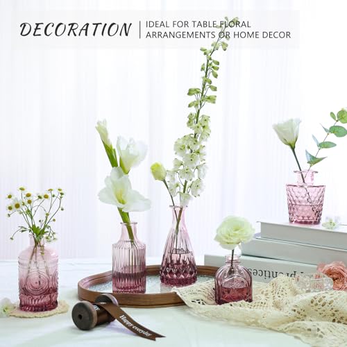 SUPMIND 12pcs Glass Bud Vase Set, Small Purple Flower Vases for Centerpieces in Bulk, Mini Vintage Vase for Wedding, Home,Table Decoration - color: Purple, size: 12Pcs