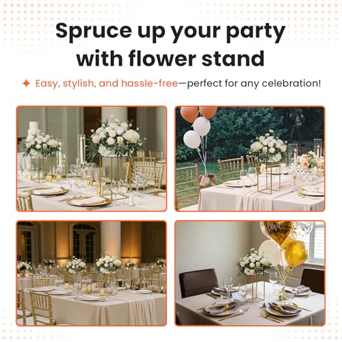 YALLOVE 2 Pack 15.75 Inch Gold Wedding Flower Stand Metal Vase Column Stand Geometric Centerpiece Vase for Home Party Wedding Decorations, Rectangular Flower Display Rack - size: 15.75 Inch