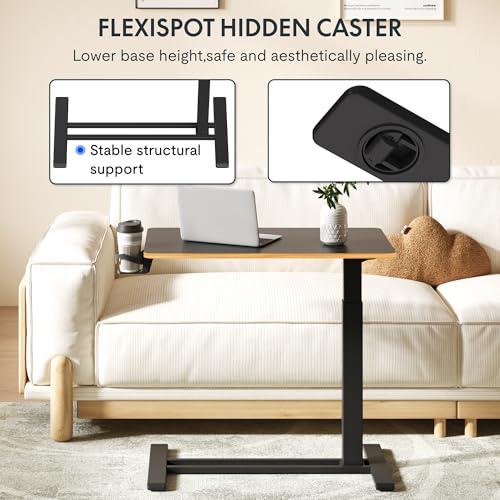 FLEXISPOT H7 Adjustable Overbed Bedside Table with Wheels Pneumatic Mobile Standing Desk Laptop Desk Rolling Computer Cart Movable Overbed Table Hospital Home Use(31.5" W x 17.7" D, Black Maple Large) - color: Black Maple, size: Large