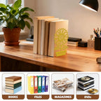 Peacoblue Metal Bookends for Shelves, Modern Decorative Heavy Duty Study Book Ends Stoppers for Office, Desk, Shelf, Room 5.3"x4.3"x7.9" Cast Iron Simple Tall Bookends 1 Pair (Potted Sunflowers) - style: Potted Sunflowers