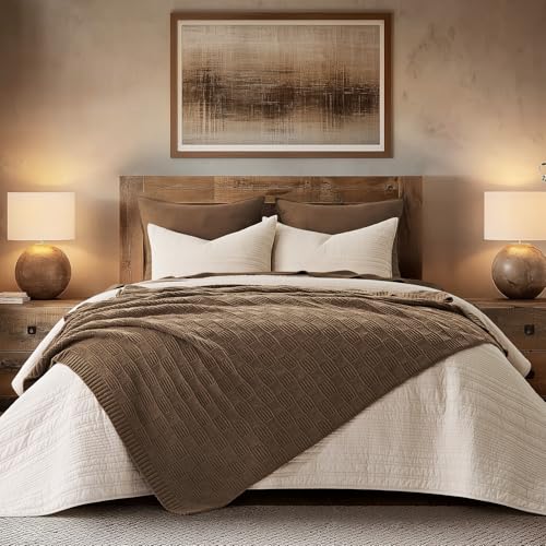 EVERGRACEHOME Modern Checkered Chenille Throw Blanket, Soft Cozy Plaid Knitted Blanket for Sofa & Couch, Decorative Knit Throw for Bed and Living Room, Camel Brown, 60" x 80" - color: Checkered Camel Brown, size: 60" x 80"