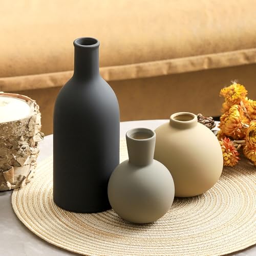 Ceramic Vase Set of 3, Flower Decorative Vases Home Decor Boho Neutral Modern Pottery Pampas Vases for Centerpiece Bouquet Table Mantel Entryway Bookshelf Living Room Bedroom Bathroom Kitchen - color: Multicolor-3k