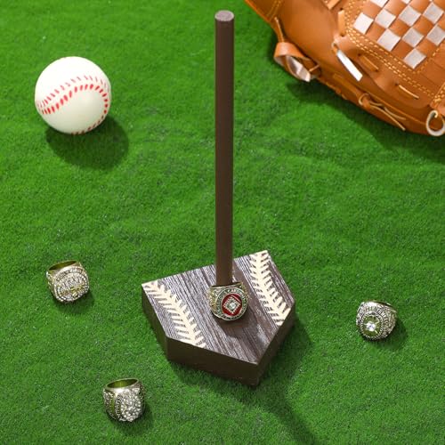 Beeveer 2 Sets Baseball Wooden Ring Holder 10 Inches Softball Ring Display Stand Stacked Storage Organizer Christmas Birthday Gift for Dad Grandpa - color: Brown