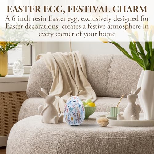 MyGift 6 Inch Tall Resin Decorative Egg with Vibrant Multicolor Artistic Floral Print, Spring Pattern Home Decor Small Tabletop Centerpiece Easter Decoration - color: Multicolored