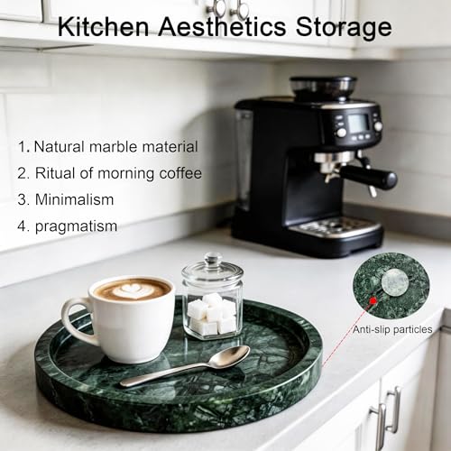 Natural Marble Tray, 9.45" x 0.99" Round Marble Vanity Tray, Marble Ring Dish for Bathroom, Jewelry Tray, Coffee Table,Sink Storage Holder Organizer, Bedside Table,Home Decor,Green (NS055) - color: Green