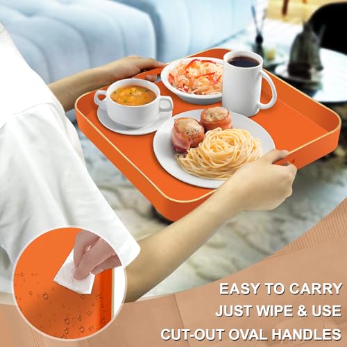 MAONAME 13" Orange Decorative Tray, Serving Tray with Metal Handles, Square Plastic Trays for Ottoman, Modern Coffee Table Trays for Living Room, Bathroom - color: Orange, size: 13" x 13" x 1.6"
