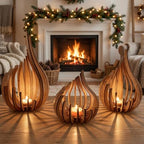 3pcs Creative Wooden Candle Holder Set - Modern and Minimalist Design,Suitable for Decorating Living Room Mantels, Wedding Parties(Large+Medium+Small)