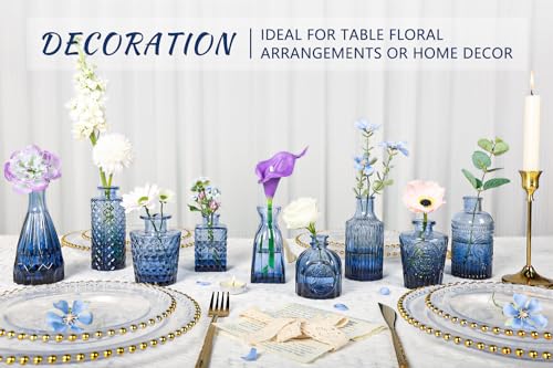 SUPMIND Glass Bud Vase Set of 12, Small Blue Flower Vases for Centerpieces in Bulk, Mini Vintage Vase for Wedding, Home,Table Decoration - color: Blue, size: 12Pcs