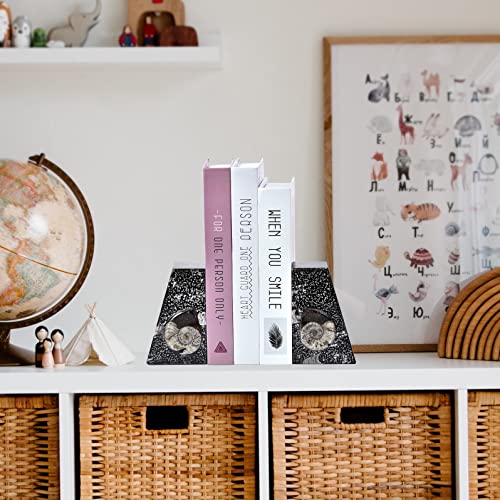AMOYSTONE 1Pair Decorative Book Ends Natural Orthoceras Fossil Bookends Small 4-5 LBS Trapezoid Morocco Fossil Books Holder Height 4.7" - color: Black & White a, size: 4-5 Lbs