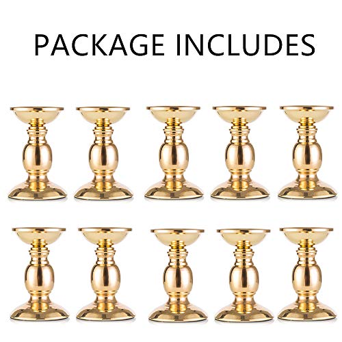 Nuptio Pillar Candle Holders, Wedding Centerpieces Metal Candle Holder Candles Stand Decoration Ideal for Weddings Special Events Parties Living Room (10 x S, Gold) - size: 10 x S