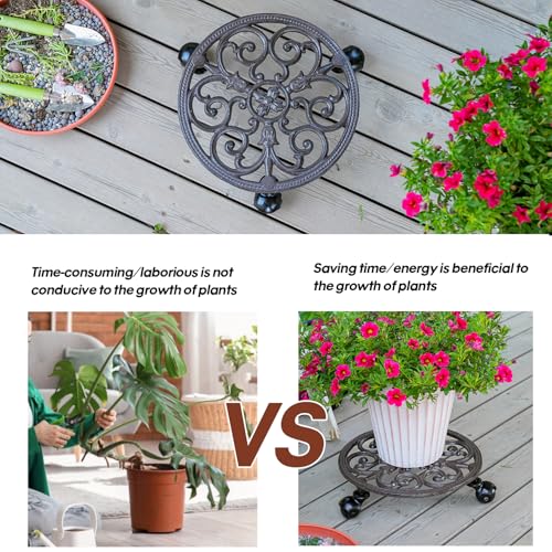 Sungmor Heavy Duty Cast Iron Plant Caddy,11" Round Potted Plant Stand Flower Pot Rack on 3 Solid Wheels,Indoor Outdoor Planter Holder Trolley Casters Rolling Tray - color: 1-Tier Caddy & 3.1Inch Tall