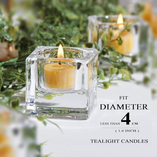 Clear Glass Tealight Candle Holder, Square Candle Holder Set of 8, Table Centerpiece for Ceremony, Event,Wedding, Party Decor