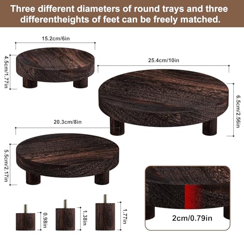 3 Pcs Wood Plant Stand Indoor Outdoor, Round Wood Riser for Decor 6/8/10" Wooden Stool Display Stand Flower Pot Holder Small Planter Tray Modern Potter Decorative for Desktop Counter Room - color: Rustic Brown