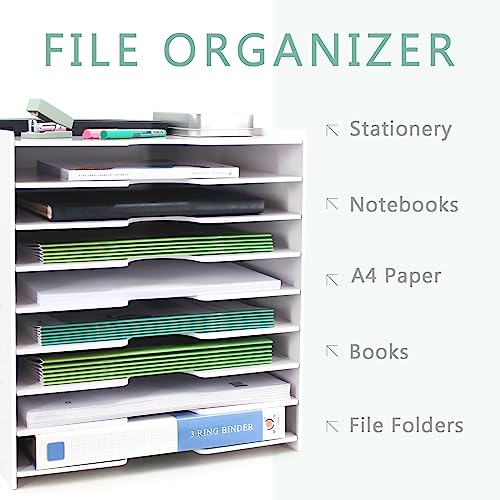 SONGWAY File Organizer for Desk - 9 Tier Wide Document Holder, Letter Mail Tray Storage Rack, File Sorter Organizer, Paper Storage Holder, Desktop Organizer for Home Office School, White - size: 9 Tier Wide