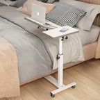 TigerDad Over Bed Table with Wheels Adjustable | Rolling Laptop Table Overbed Desk Hospital Tray Table Sofa Chair Side Table for Home Office (White) - color: White