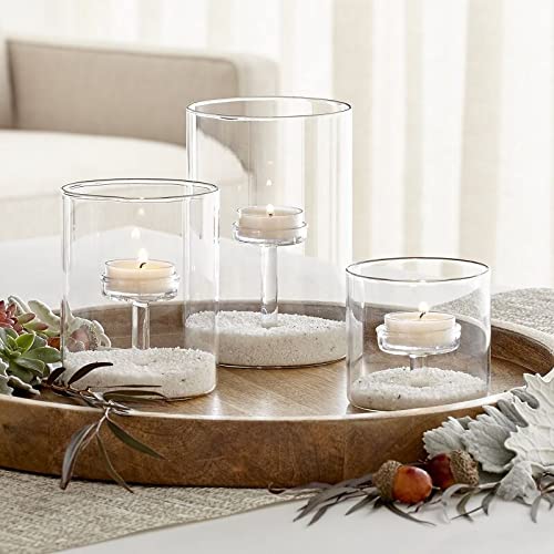 Glass Hurricane Candle Holder, 3pcs Clear Cylinder Candle Holders Bulk for Pillar Candles, Open Ended Glass Candle Pedestal for Wedding Centerpieces Tables, Party, Event(No.01) - size: No.01