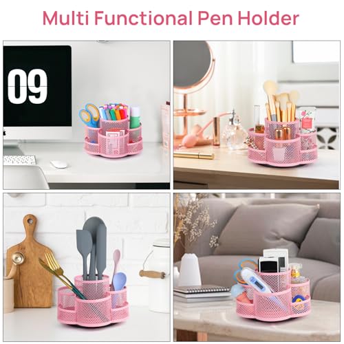 Topwey Pink Pen Holder for Desk, Rotating Pencil Holder, Cup Holder for Desk Office, Pen Organizer - color: Pink