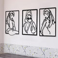 CHENGU 3 Pieces Metal Minimalist Abstract Woman Wall Art Line Drawing Wall Art Decor Single Line Female Home Hanging for Kitchen Bathroom Living Room - style: Cup Style