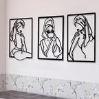 CHENGU 3 Pieces Metal Minimalist Abstract Woman Wall Art Line Drawing Wall Art Decor Single Line Female Home Hanging for Kitchen Bathroom Living Room - style: Cup Style