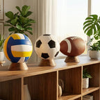 JUXYES Wooden Sphere Holder Display Stand, 3 Pack Large Wood Sport Ball Stand, Simple Round Display Easel Stands for Soccer Ball, Footballs, Baseball, Tolleyball, Basketball, Rugby - size: L - 3 PCS