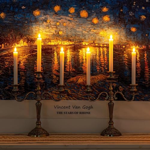 Homemory Real Wax LED Flameless Taper Candles with Timer, Dripless Fake Candlesticks with 3D Flickering Flame, 9.6 Inches White Window Candle for Fireplace Christmas Halloween - style: Farmhouse - White 9.6"
