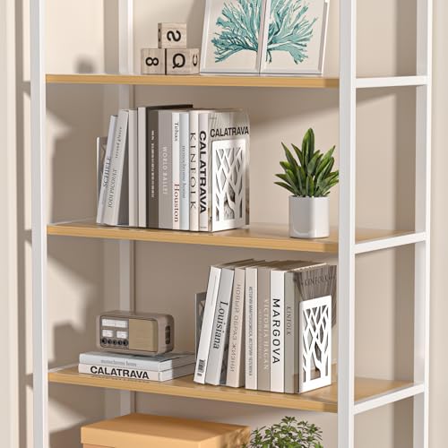 VFINE Withe Bookend 2-Piece, Tree Design Bookends for Shelves, Metal Book Ends for Desk, Decoration Stylish Bookshelf Bookends for Home Office School Supplies - style: White bookend 1 pair