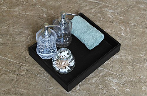 HofferRuffer Faux Leather Vanity Tray, Elegant Desktop Storage Organizer, Decorative Catchall for Perfume, Bathroom Valet, Nightstand or Dresser, Black, 10.2 x 8.4 x 1.8 Inches (Pack of 2) - color: Black, size: 10.2" x 8.4" x 1.8" (Pack of 2)